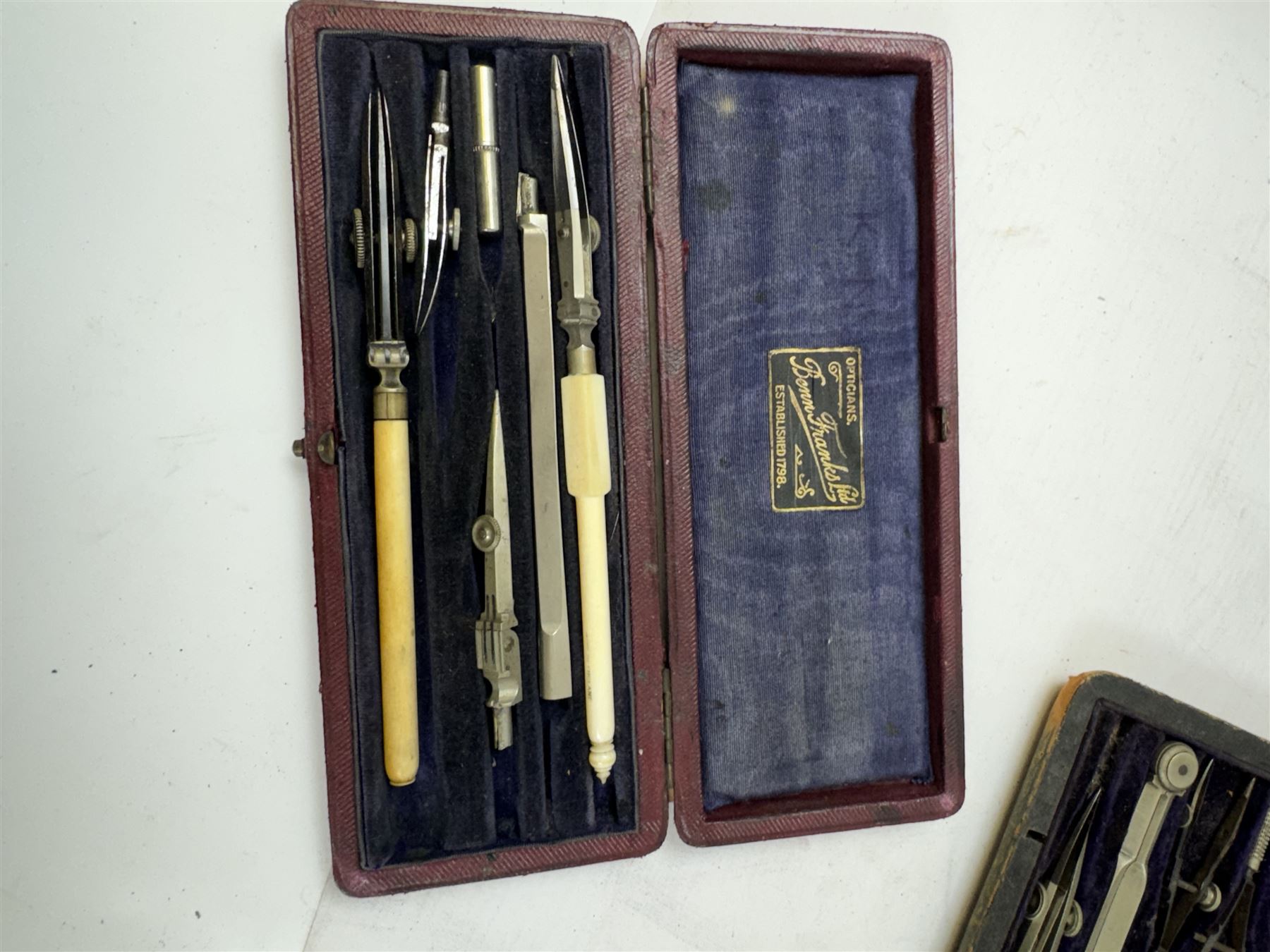 Collection of drawing instruments, including Richter dotting tool, J. Halden & Co Ltd cased of drawing instrument etc 