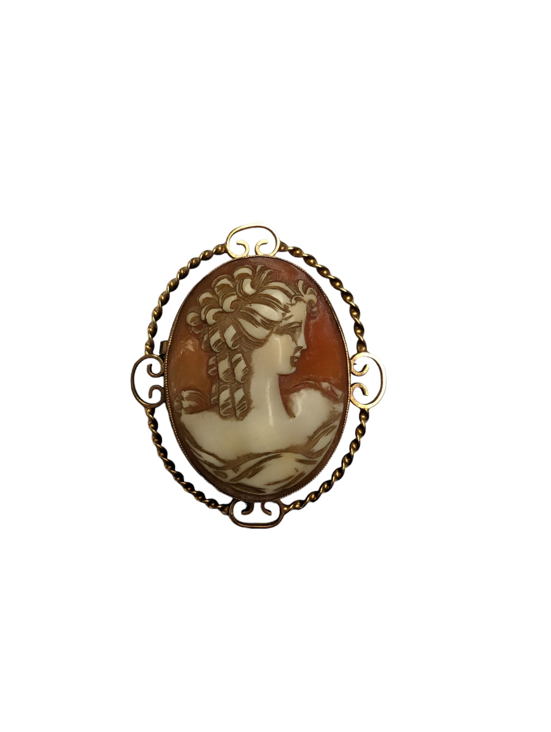 9ct gold cameo brooch, hallmarked, H5cm