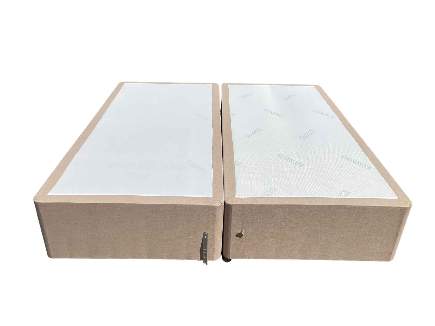 1 x SuperKing 6ft twin divan bed and mattress in oatmeal fabric