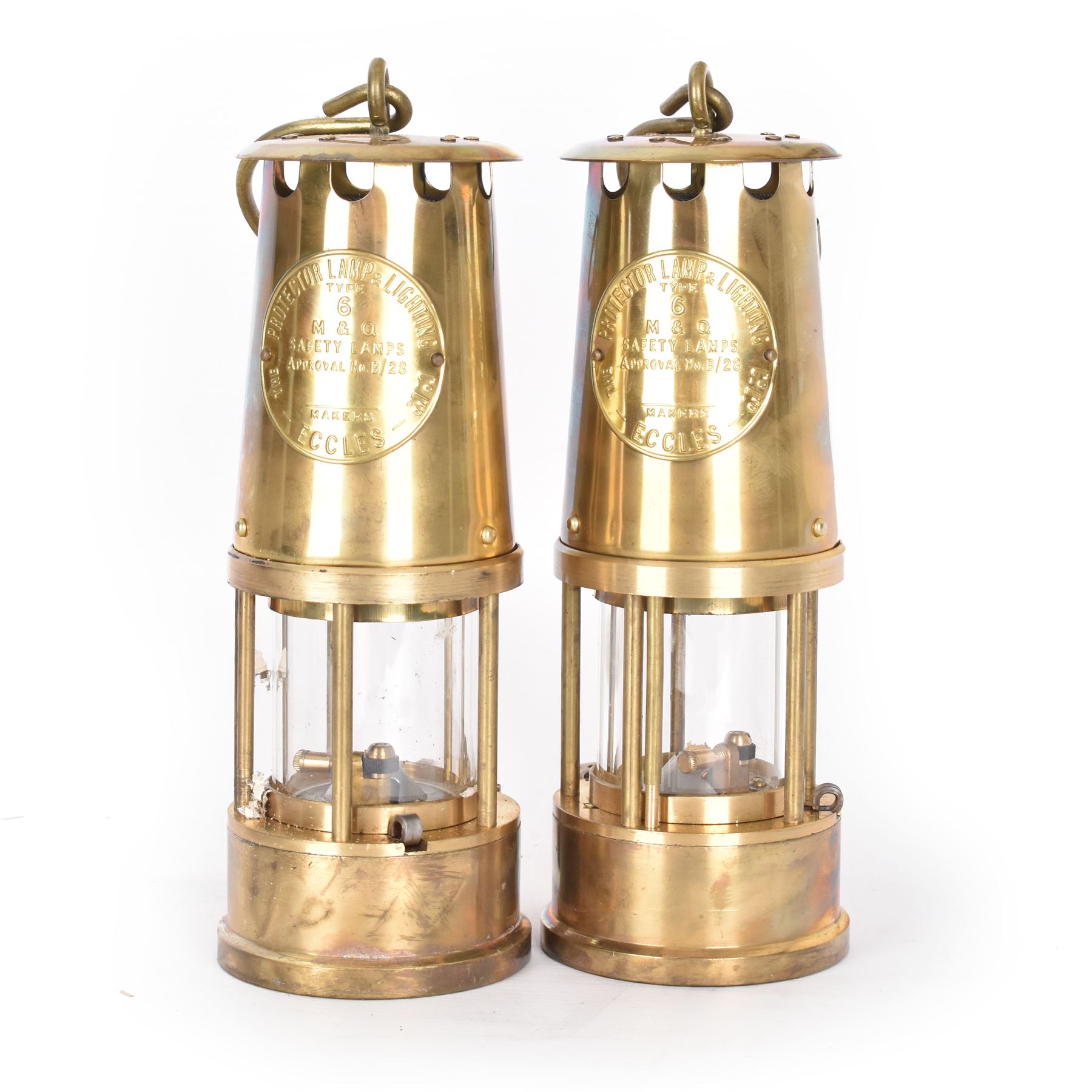 Two Brass Eccles miners lamps 