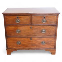 George III mahogany chest, rectangular top over two short and two long cock-beaded drawers, on bracket feet