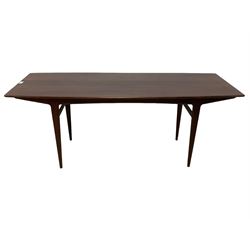 John Herbert for A Younger - mid-20th century teak dining table, curved rectangular top on tapering supports 