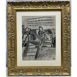 Léopold Survage (French 1879-1968): Miners Working, charcoal signed in pencil and bearing studio stamp 29cm x 22cm 