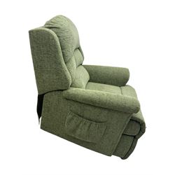 Sherborne 'Albany' dual motor electric rise and recliner armchair, in Adriatic Mint (Aquaclean) fabric, high-back with segmented cushioning, padded armrests and a built in footrest, on metal frame