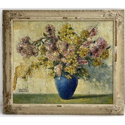 Walter Taylor (British 1860-1943): Still Life of 'Cherry Blossom and Forsythia', oil on board signed, titled verso 50cm x 60cm