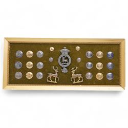 Collection of twenty two 19th century livery buttons with stag motif, badge with stag and ...