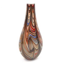 Large Murano style glass vase, of teardrop form with copper blue and red tone internal swi...