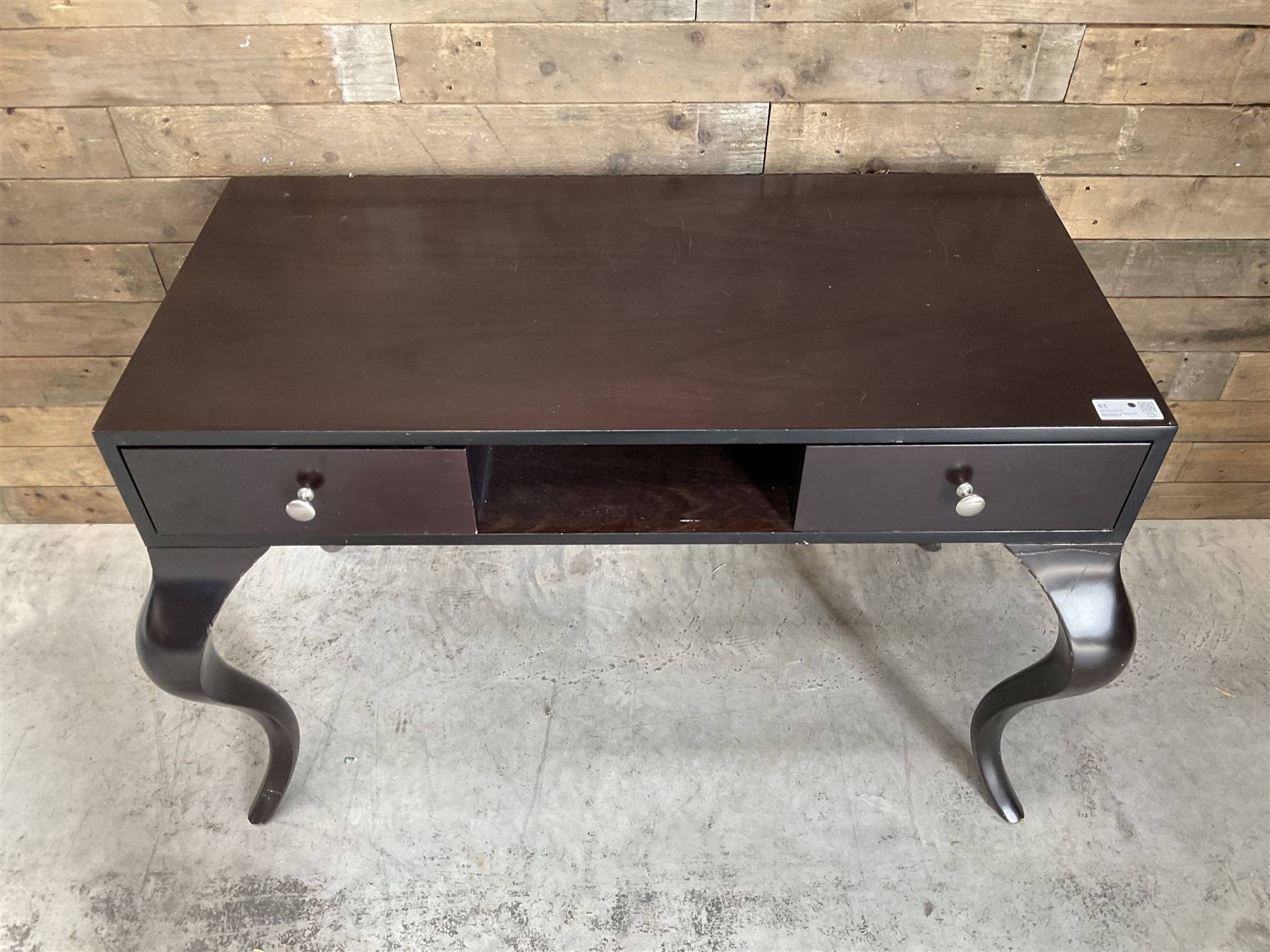 Rosewood finish console dressing table, fitted with two soft-close drawers