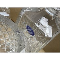 Large collection of crystal glassware, together with glass decanters, bowls, covered bon bon dish etc, in two boxes 