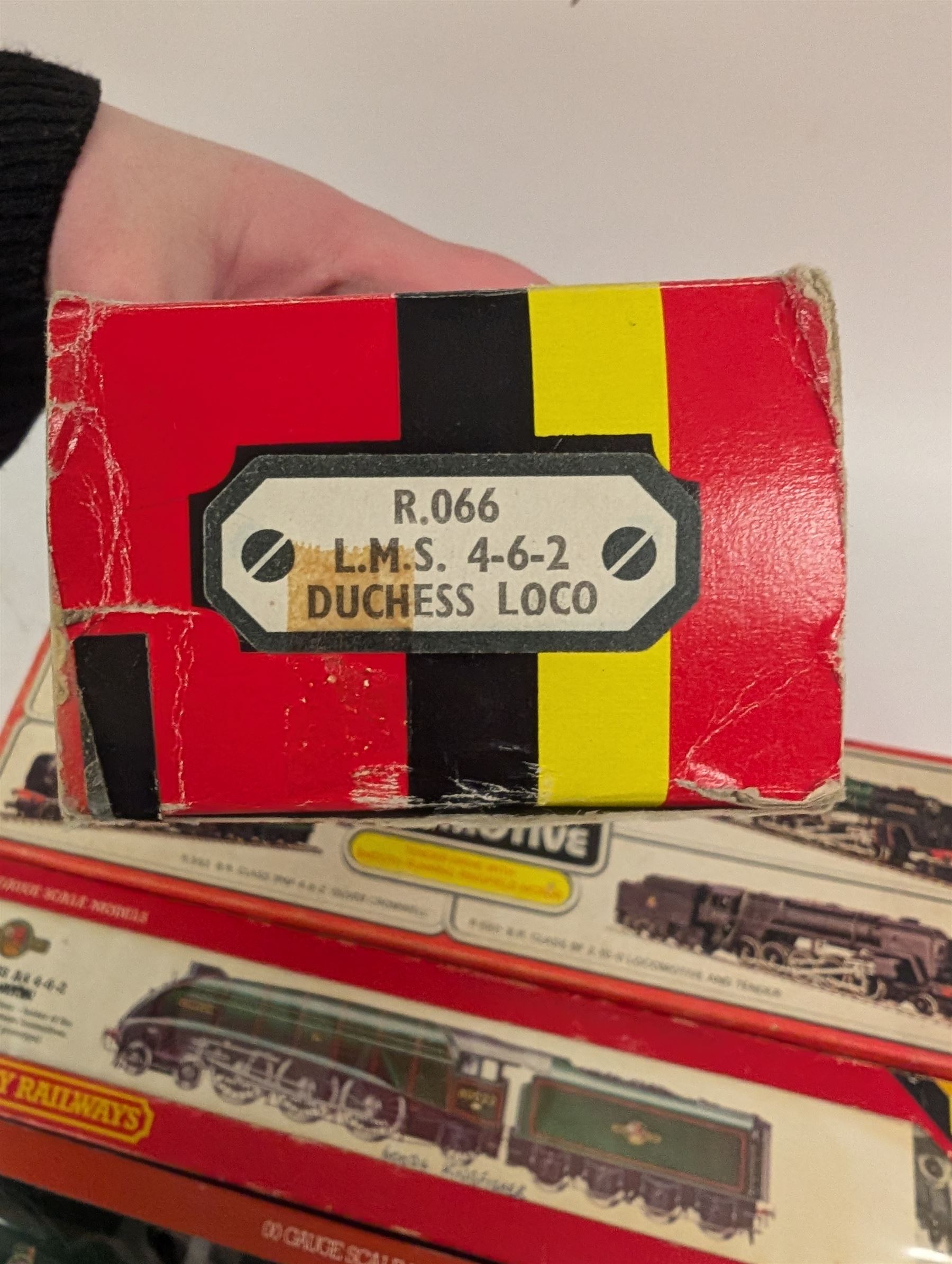 Four Hornby '00' gauge locomotives, comprising R859 BR Black Five Class 4-6-0 locomotive no. 45076, R262 BR Coronation Class 4-6-2 locomotive reworked as no. 46230 Duchess of Buccleuch, R066 Coronation Class 7P 4-6-2 reworked as BR City of Nottingham no. 46251 and R350 BR Class A4 4-6-2 locomotive reworked as Kingfisher no. 60024, all boxed 