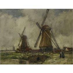 George Graham (British 1881-1949): Windmills in Holland, watercolour signed and dated 1913, 26cm x 34cm
