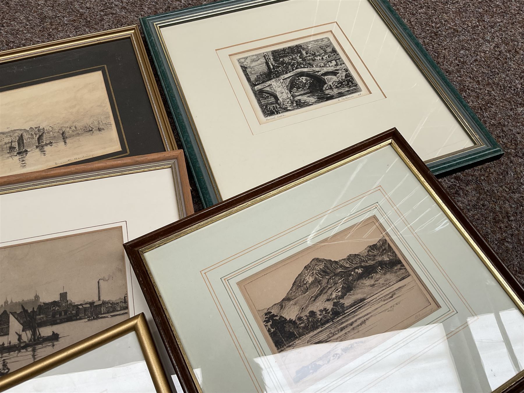 Collection of etchings including one of Whitby by various hands to include Edward Cherry, H Parkinson, Frank H etc (16)