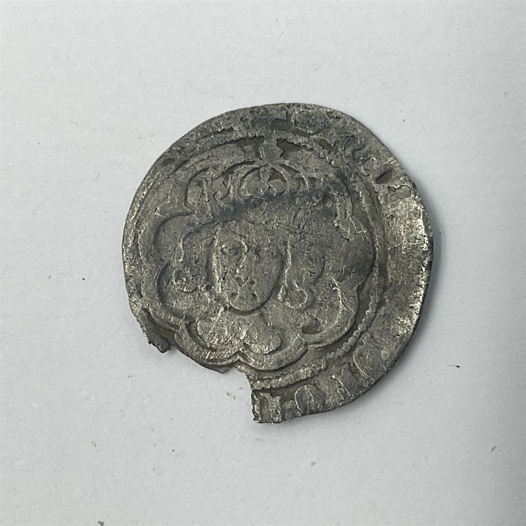 George III 1816 ‘bullhead’ sixpence, 17th Century York Mathew Hotham Draper token, and three hammered silver coins to include Henry III cut half penny (5)