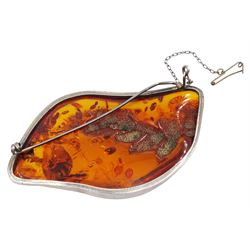 Large silver amber brooch, Sheffield import mark