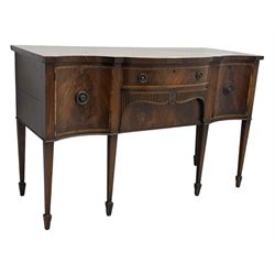 Early 19th century serpentine sideboard, fitted with two cupboards and two drawers, on square tapering supports with spade feet