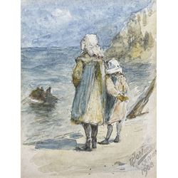 Robert Jobling (Staithes Group 1841-1923): Two Girls Looking Out to Sea at Staithes, water...