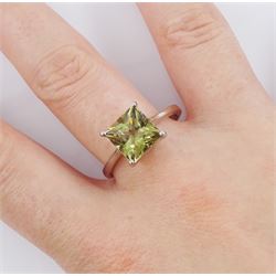 Platinum single stone princess cut csarite ring, hallmarked, csarite approx 3.95 carat