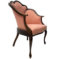 Early 20th century mahogany framed salon chair, upholstered in pink fabric