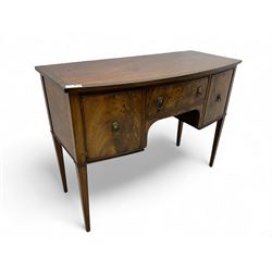 Georgian design mahogany bow-fronted sideboard, banded top over single drawer and two cupb...