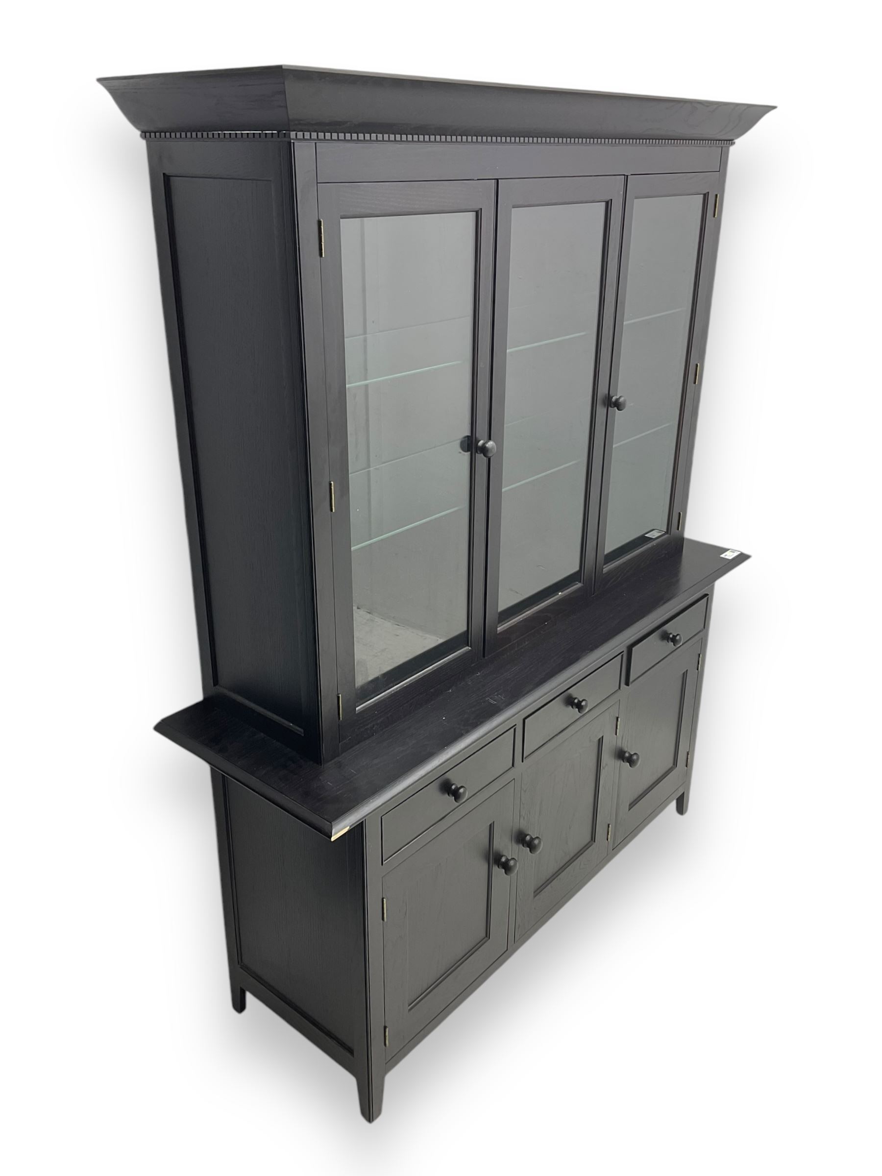 Marks and Spencer - black finish display unit, three glazed cupboards above three drawers and three further cupboards