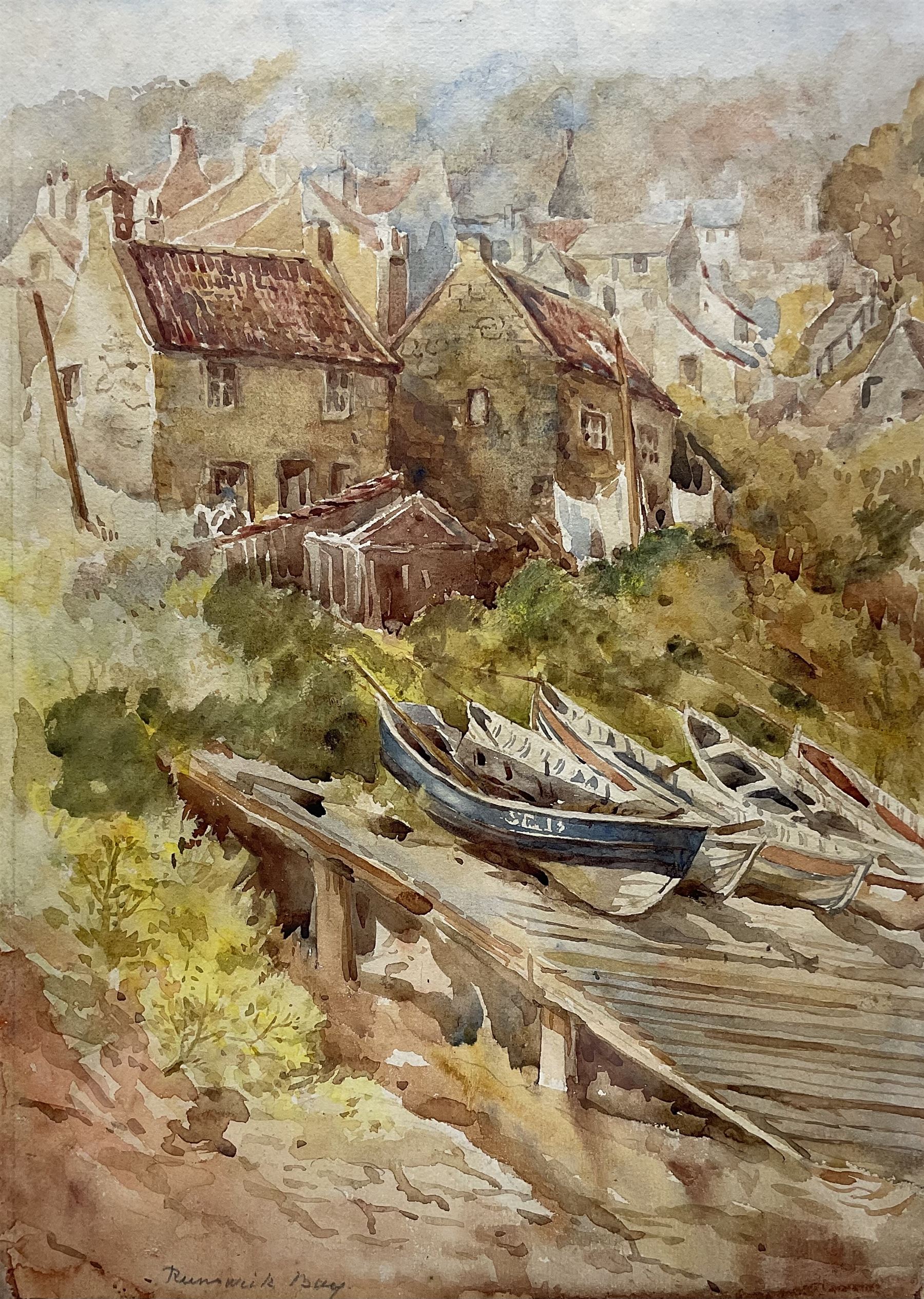 Manner of Dame Laura Knight (neé Johnson) (Staithes Group 1877-1970): 'Runswick Bay', watercolour titled unsigned 37cm x 27cm