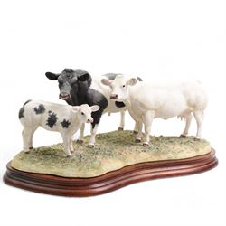 Border Fine Arts 'Belgian Blue Family Group' by Kirsty Armstrong, limited edition 831/1250 with wood base, boxed and with certificate 