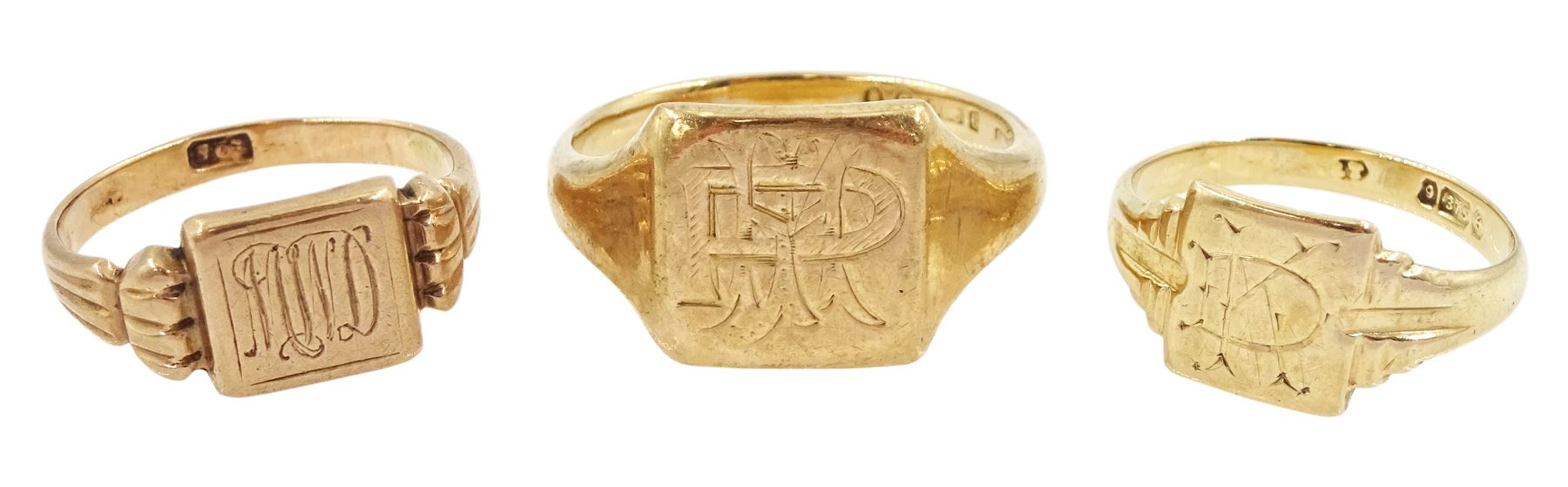 Three 9ct gold signet rings