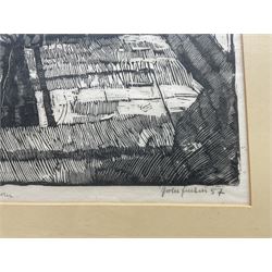 Continental School (20th Century): Mourning Family, limited edition woodblock print indistinctly signed and titled, dated '57 and numbered 7/50 in pencil 32cm x 41cm 