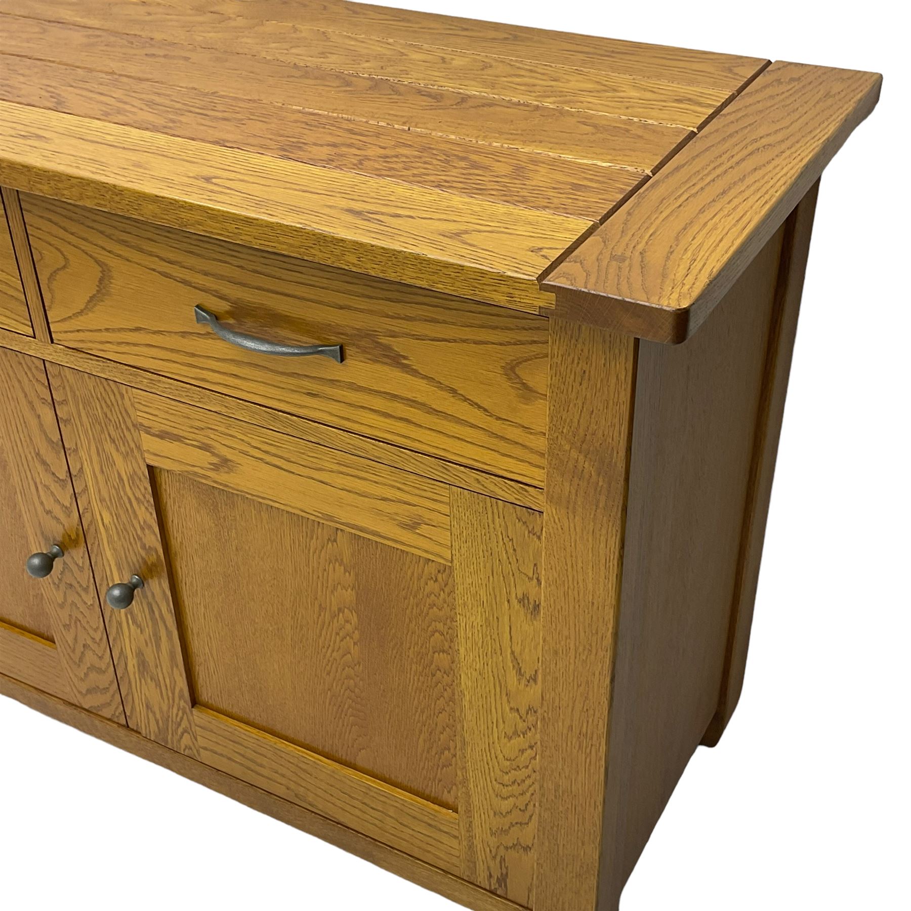 Oak side cabinet, fitted with two drawers and two panelled doors