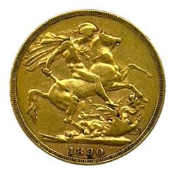 Queen Victoria 1890 gold full sovereign coin