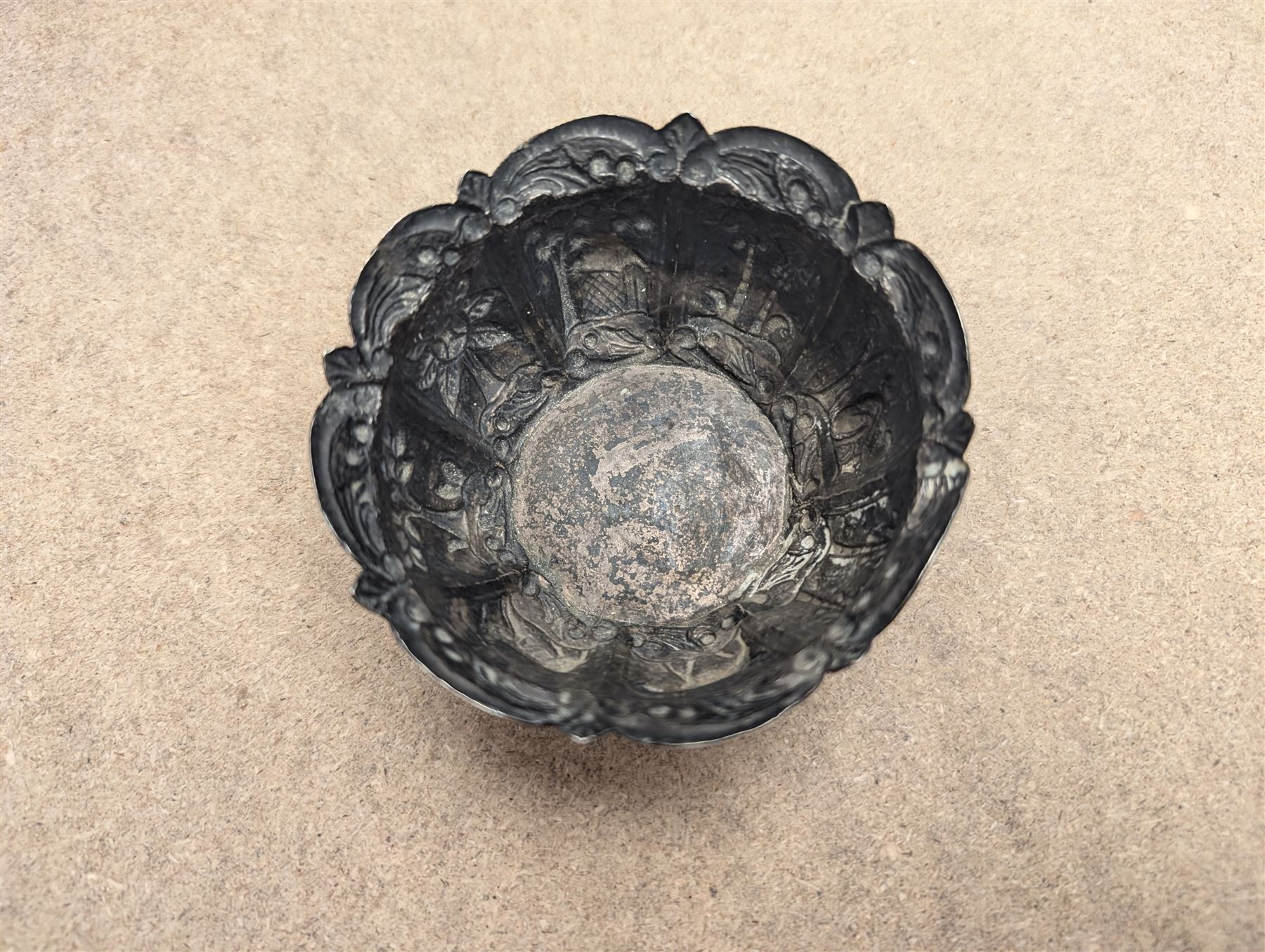 Indian silver dish, of circular form chased and repousse decorated with figural scenes