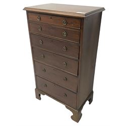 Georgian design mahogany pedestal chest, moulded rectangular top over six graduating cock-beaded drawers, on bracket feet