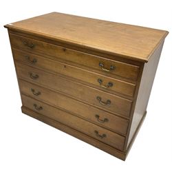 20th century mahogany plan chest, moulded rectangular top over five graduating drawers, on moulded plinth base