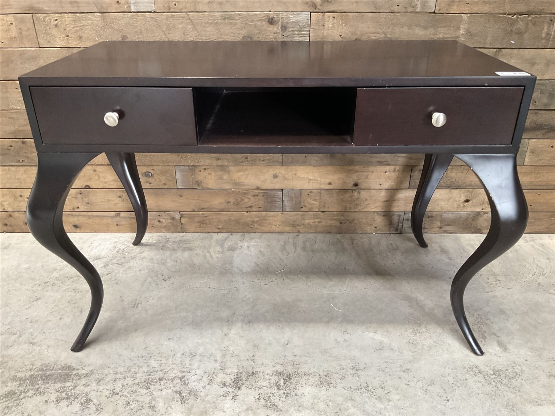 Rosewood finish console dressing table, fitted with two soft-close drawers