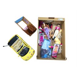 Collection of Barbie dolls, clothes, horse, stable and accessories, including, together with a Mattel Barbie yellow Volkswagen Beetle, with mobile phone remote control