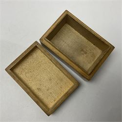 Mauchline ware box decorated with a view of 'Suspension and Tubular Bridges', and a bobbin case decorated with a view of 'St Tudnos Church. Llandudno', (2)