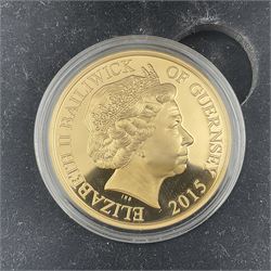 Queen Elizabeth II Bailiwick of Guernsey 2015 'The 70th Anniversary of VE Day' gold proof five pound coin, cased with certificate