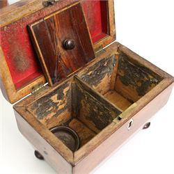 19th century rosewood twin division tea caddy, with bone escutcheon, on four bun feet, L20cm, 19th century 'Royal Palace' pattern wash bowl and 'Japan Flowers' jug, together with a mahogany toilet mirror (4)