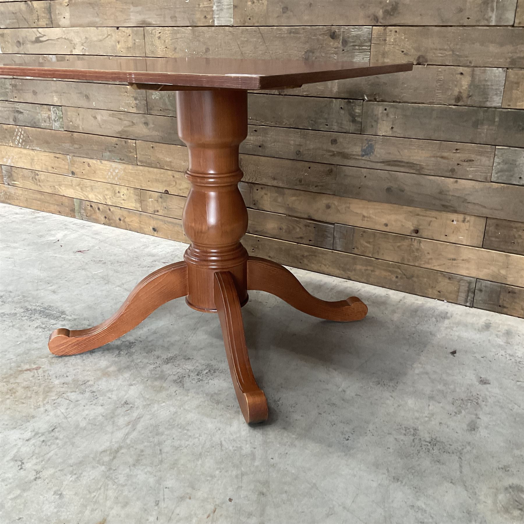 4 x rosewood finish square pedestal restaurant tables