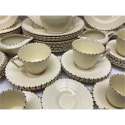 Art Deco Crown Ducal tea and dinner wares, reg no. 784158, comprising dinner plates, teacups, saucers, coffee cups, crescent shaped side plates, bowls, eggcups, etc, (93)