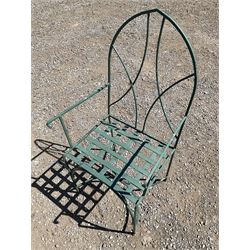 National Trust - wrought metal circular garden table, with glass top; and six high Gothic back chairs - THIS LOT IS TO BE COLLECTED BY APPOINTMENT FROM DUGGLEBY STORAGE, GREAT HILL, EASTFIELD, SCARBOROUGH, YO11 3TX