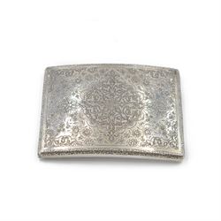 Early 20th century Persian silver cigarette case, of curved rectangular form, with chased ...