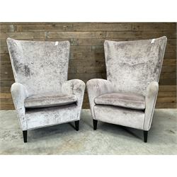 4 x Wing back armchair upholstered in silver crushed velvet fabric