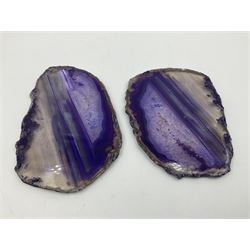 Pair of purple agate slices, polished with rough edges, H9cm, L11cm