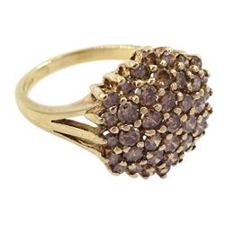 9ct gold round brilliant cut champagne diamond cluster ring, hallmarked 