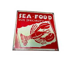 painted metal sign 'Seafood our Specialty' H29cm