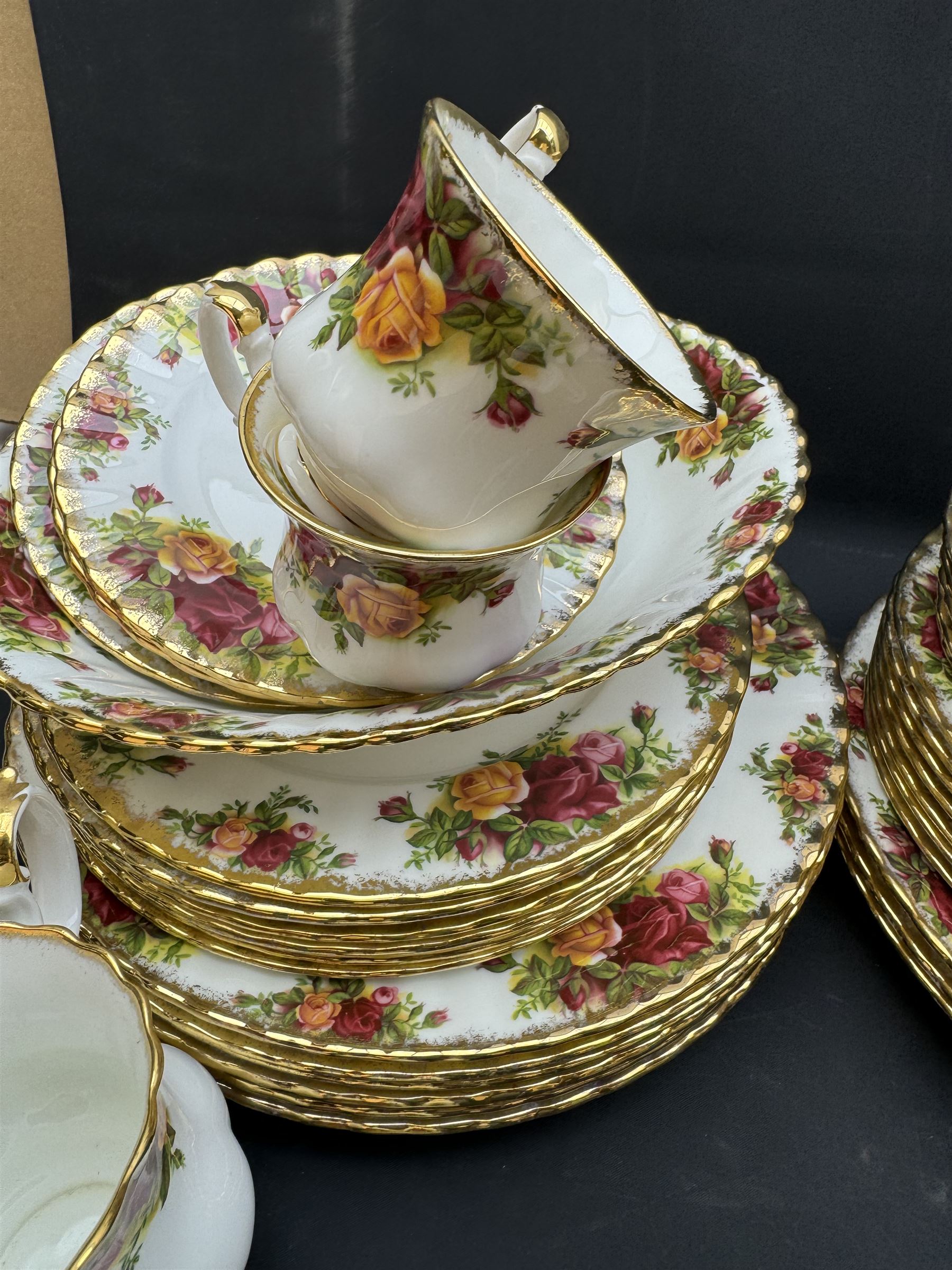 Royal Albert Old Country Roses pattern  coffee set and dinner service, including teapot, coffee pot, milk jug, ten dinner plates etc  