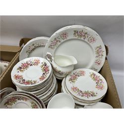 Royal Staffordshire Dinnerware by Clarice Cliff Nancy pattern dinner wares, including sauce boat, dinner plates, side plate and serving platter, together with a collection of Colclough Wayside Honeysuckle pattern tea wares