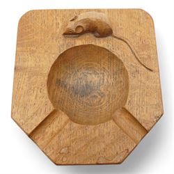 Mouseman - unusually large oak ashtray, rectangular form with canted and rounded corners, carved with mouse signature, possibly for a cigar, by the workshop of Robert Thompson, Kilburn, 15.5cm x 14cm