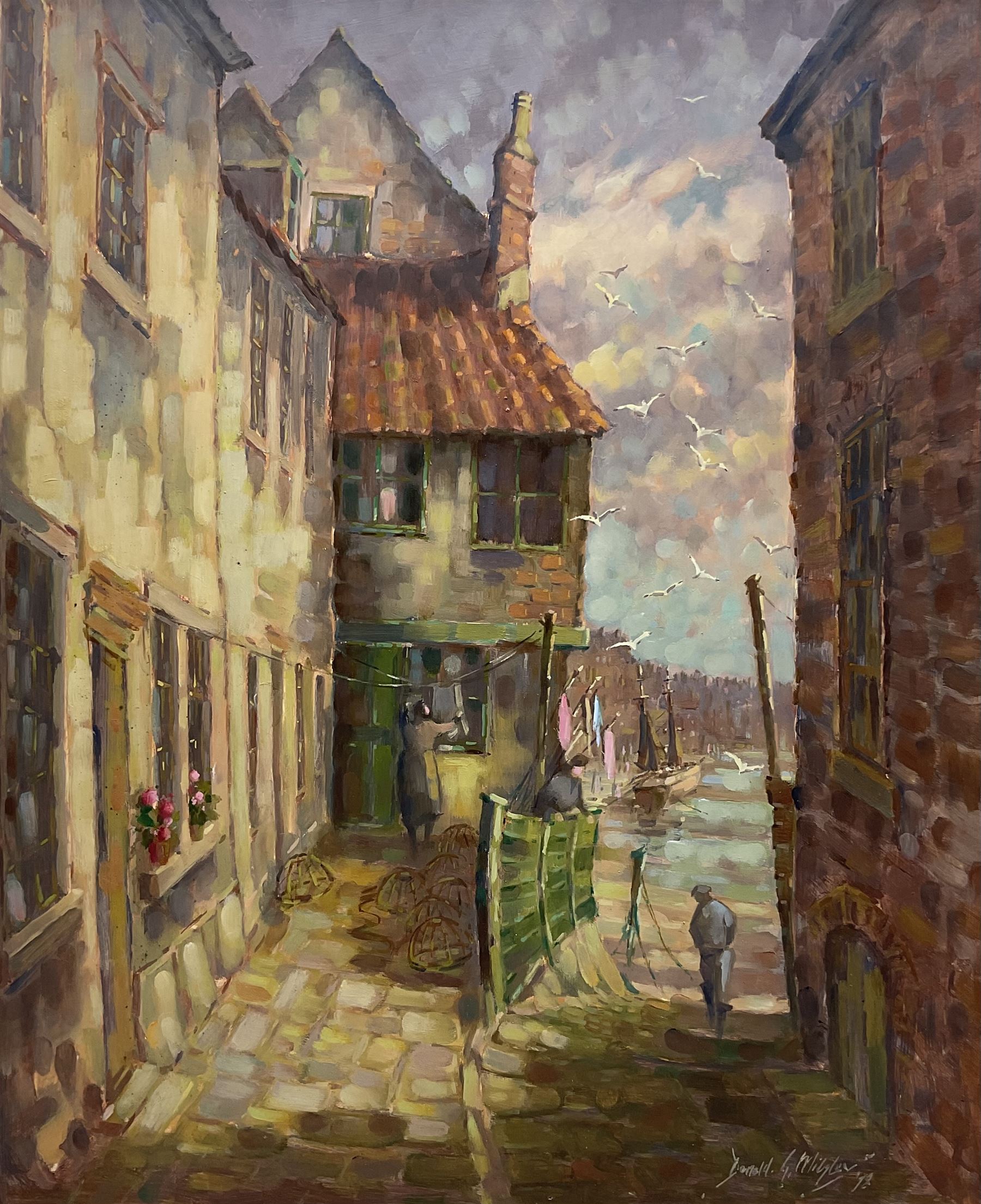 Donald Gray Midgely (British 1918-1995): Tin Ghaut Whitby, oil on board signed 54cm x 44cm